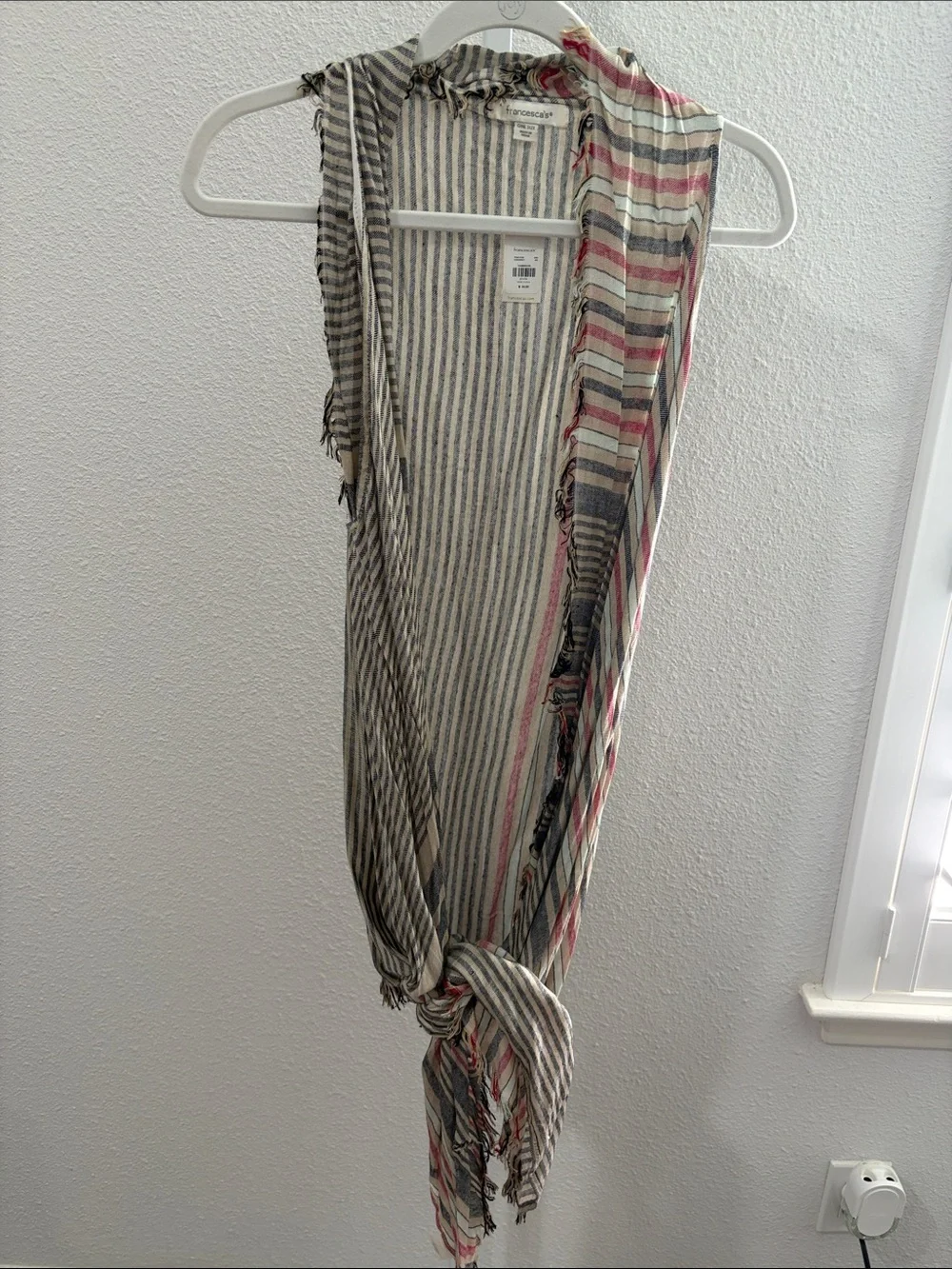 Lightweight Striped Open Front Vest - Neutral Stripe